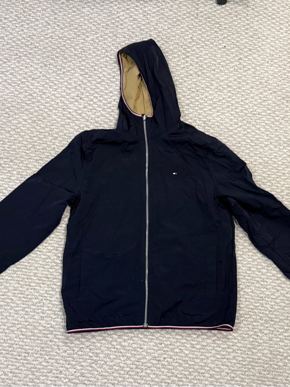 Tommy Hilfiger Navy Hooded Windbreaker with Contrast Lining